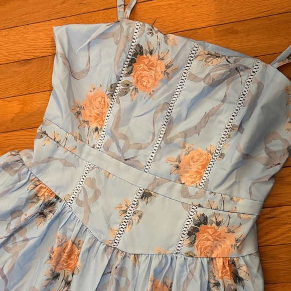 Light Blue Floral Maxi Dress with Peach Rose Print - Picture 2 of 10